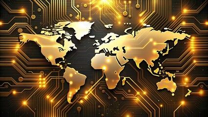 Wall Mural - global trade network: a symphony of gold and black circuitry generative ai