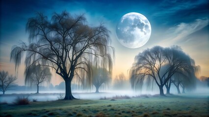 Wall Mural - Whispering Willows in the Moonlight  generative AI