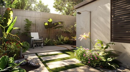 Modifications to the home environment - Image of a home that has been modified to provide comfortable and restorative comfort, such as a wheelchair ramp and toilet seat.