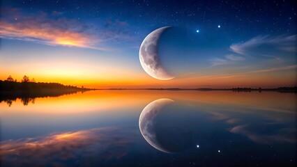 Wall Mural - Celestial Reflection: A Moon Gazing at its Lunar Counterpart  AI generated