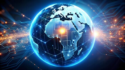 Wall Mural - A World Embraced by Artificial Intelligence: A Microchip Illuminated by AI's Potential  AI Generated