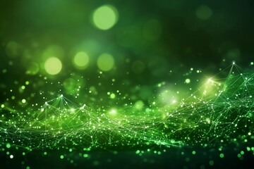 Abstract green business technology background with particles connected to a line - Business data management