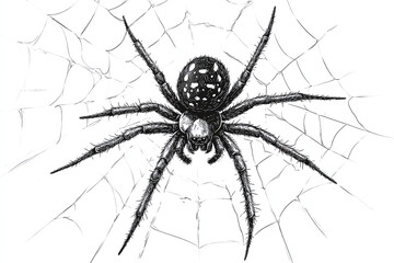 Illustration of a spider web with a large spider in the center.