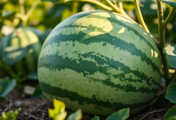 Close-up of watermelon growing in an organic field.