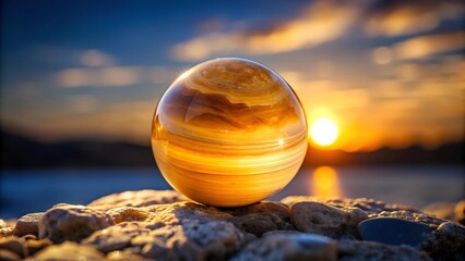 Wall Mural - A Serene Glow: Honey Agate Sphere Bathing in Moonlight  Generative AI
