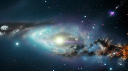 Wall Mural - Video of vibrant nebula surrounded by star-filled sky, featuring colorful gas clouds and twinkling stars, concept: dynamic beauty of cosmos