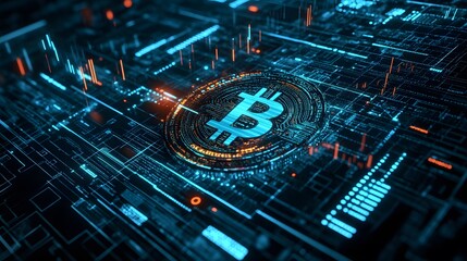 Wall Mural - 26. a futuristic digital interface showing real-time bitcoin transactions