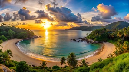 Wall Mural - A Captivating Sunset View Over Laem Singh Beach in Phuket, Thailand  AI generated