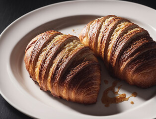 Wall Mural - Two croissants on a white plate