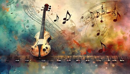 Wall Mural - grunge music background with guitar