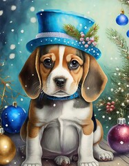 Canvas Print - dog with christmas gift