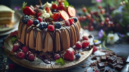 Dessert - Cake with Chocolate and Berries