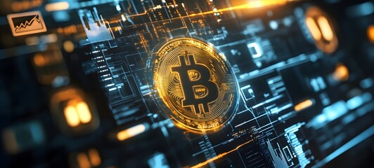 Wall Mural - 2. a digital interface showcasing bitcoin transactions in a high-tech setting