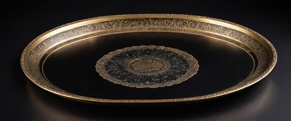 An elegant vintage gold decorative tray with intricate detailing, perfect for serving or as home decor.