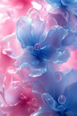 Aufkleber - A serene composition of abstract fluid shapes in light blue and pink, blending seamlessly into each other,