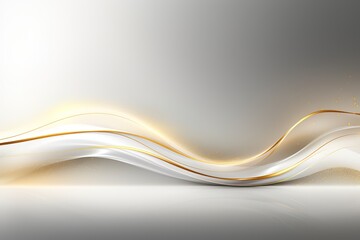 Abstract gold and white wave background with a subtle glow.