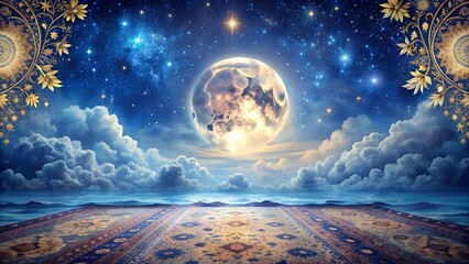Wall Mural - Celestial Tapestry: A Dreamy Night Under the Full Moon  Generative AI
