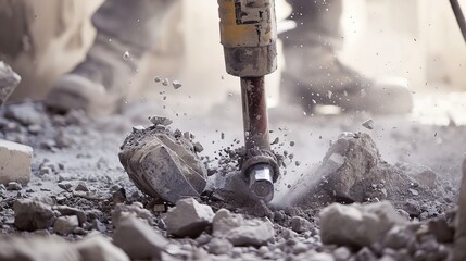 Poster - An industrial-grade jackhammer breaking through concrete, showcasing its strength and durability.