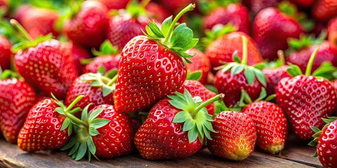 Freshly picked ripe red organic strawberries with green stalk, strawberries, ripe, red, organic, fresh, picked, juicy, sweet