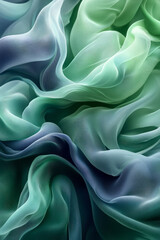 Poster - Delicate, fluid motions in a green and blue gradient, creating an abstract and harmonious visual experience,
