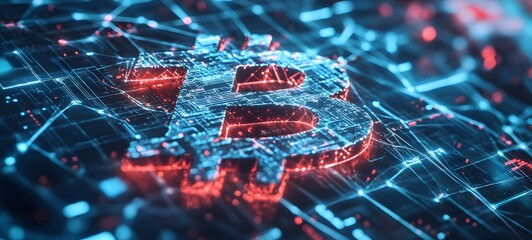 Wall Mural - 32. a bitcoin symbol surrounded by an intricate network of digital connections and data