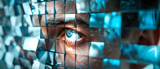 Eye Through a Mosaic of Blue Tiles.