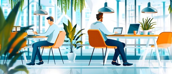 Canvas Print - Two Businessmen Working at Desk in Modern Office.