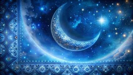 Wall Mural - Celestial Tapestry: A Blue Moon Embraces the Night  AI generated