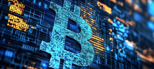 Wall Mural - 36. a digital ledger with bitcoin transactions displayed on high-tech screens