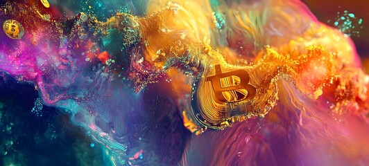 Wall Mural - 37. A vibrant and colorful digital representation of Bitcoin as a valuable asset in a virtual space