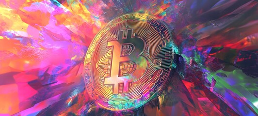 Wall Mural - 37. A vibrant and colorful digital representation of Bitcoin as a valuable asset in a virtual space