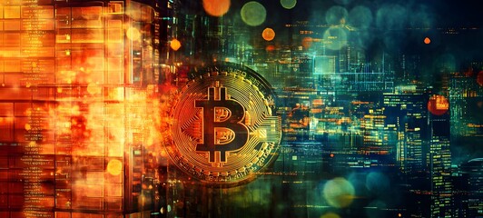 Wall Mural - 42. an abstract, artistic interpretation of bitcoin is role in a digital financial revolution