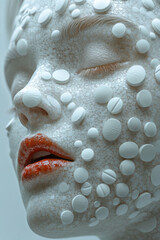 Poster - A close-up 3D profile of a face, with each pill carefully placed to define the facial features and contours,