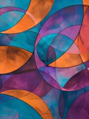 Wall Mural - Abstract Overlapping Circles in Teal, Purple, and Orange