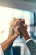 © JordaanExams/peopleimages.com - Unity, business people and hands up in office for diversity, inclusion and acceptance for equal opportunity. Trust, employees or motivation with solidarity for group, awareness or support for team