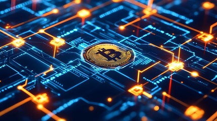 Wall Mural - 5. a conceptual image of a blockchain network with bitcoin nodes highlighted