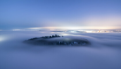 Wall Mural - Time lapse of fog moving over the Korkeasaari island, winter evening in Helsinki isolated with white highlights, png