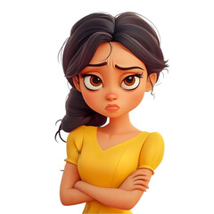 girl in a dress with a sad expression isolated on a transparent background