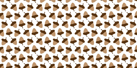 Wall Mural - Acorn plant seamless pattern tile. Cartoon hand drawn fall design on White background. Flat vector print for textile, fabric, giftwrap, wallpapers. Backdrop illustration in Autumn Season colors.