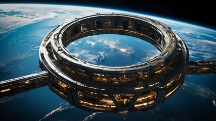Wall Mural - A futuristic space station orbiting Earth