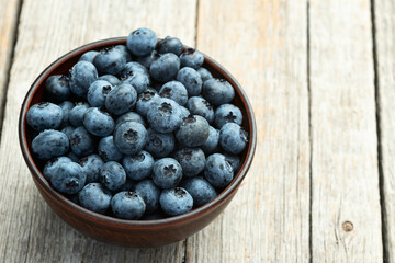 Wall Mural - Blueberry photography in a bowl on rustic background