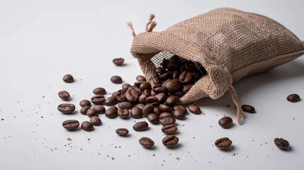 Sticker - A coffee bean sack, partially open, with beans spilling out on a white surface