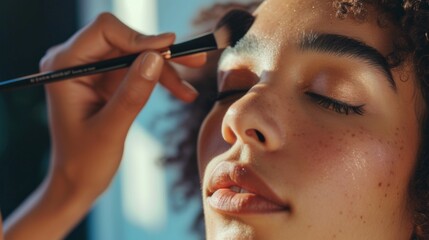 Wall Mural - Makeup artist applying makeup to a model