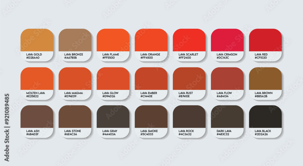 Lava Color Palette, Lava Red Color Guide Palette with Color Names ...