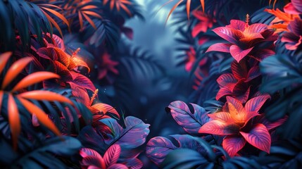 Sticker - Vibrant Tropical Foliage with a Mystical Glow