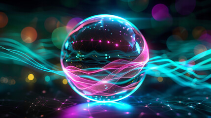 Wall Mural - futuristic abstract neon energy ball with glowing lines