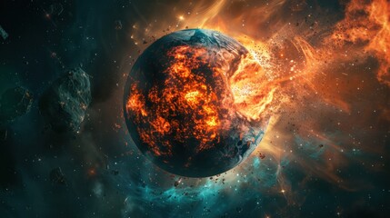 apocalypse explosion star, death planet scene, and generative ai surround the destruction of the pla