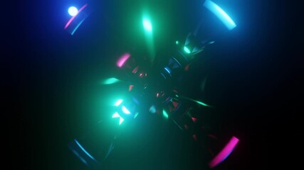Wall Mural - Abstract background 3D animation moving through shiny glass metal and neon lights tunnel, loop
