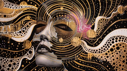 Wall Mural - Abstract Art with a Golden Woman's Face