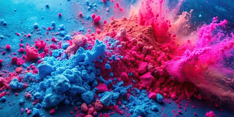 Wall Mural - Explosion of bright blue and pink colors against a beautiful background, with dry crumbly textures , explosion, colorful, vibrant